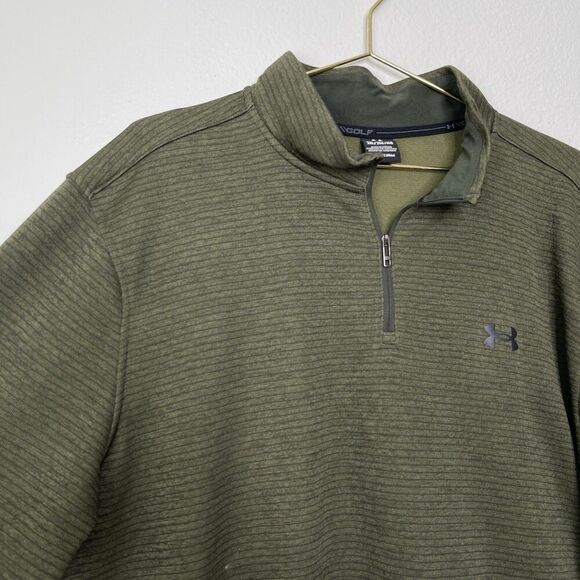Under Armour Sweater Storm Golf 1/4 Zip Mens XL Green Pullover Coldgear Fleece - Picture 1 of 10